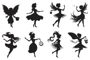 ensemble de silhouettes magique fées dans le dessin animé style gratuit conception vecteur