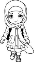 mignonne musulman fille dans traditionnel vêtements pour coloration livre. vecteur