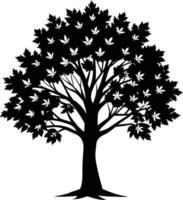 une noir et blanc silhouette de une érable arbre vecteur