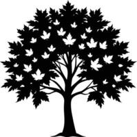 une noir et blanc silhouette de une érable arbre vecteur