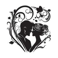 mariage couple logo, silhouette, conception illustration isolé sur blanc vecteur