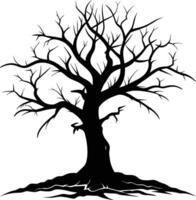 une noir et blanc silhouette de une mort arbre vecteur