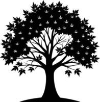une noir et blanc silhouette de une érable arbre vecteur