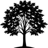 une noir et blanc silhouette de une érable arbre vecteur