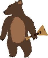 dessin animé personnage ours avec bolalaïka. illustration russe marron forêt ours hirsute et à pattes courtes permanent avec russe bolalaïka dans patte vecteur