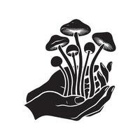 silhouettes de main choisi la magie champignons avec mains doucement en portant vecteur