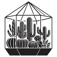 le silhouette de une verre terrarium avec divers cactus à l'intérieur vecteur