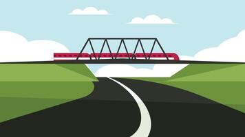 une train pont au dessus une haute façon route illustration vecteur