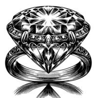 noir et blanc silhouette de une à la perfection Couper pétillant solitaire diamant gemme vecteur