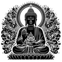 noir et blanc illustration de une Bouddha statue symbole vecteur