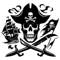 noir et blanc illustration de pirate symbole avec épées et chapeau vecteur