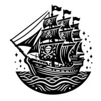 noir et blanc illustration de pirate navire vecteur