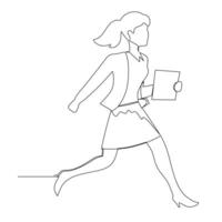 continu ligne dessin de une femme d'affaires en marchant et en portant une presse-papiers. concept de affaires temps gestion. vecteur