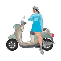 illustration de femme équitation scooter vecteur