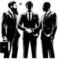 noir et blanc illustration de une poignée de main entre deux affaires Hommes dans costume vecteur