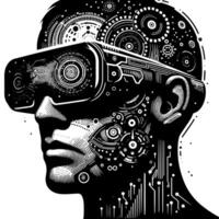 noir et blanc illustration de vr des lunettes casque vecteur