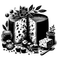 noir et blanc illustration de une traditionnel Suisse fromage vecteur