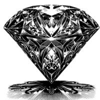 noir et blanc silhouette de une à la perfection Couper pétillant solitaire diamant gemme vecteur