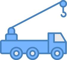 grue un camion ligne rempli bleu icône vecteur