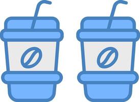 café tasses ligne rempli bleu icône vecteur