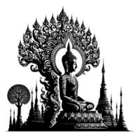 noir et blanc illustration de une Bouddha statue symbole vecteur