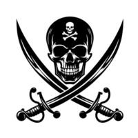 noir et blanc illustration de pirate symbole avec épées et chapeau vecteur