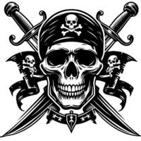 noir et blanc illustration de pirate symbole avec épées et chapeau vecteur