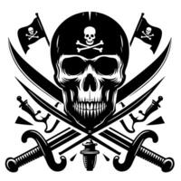 noir et blanc illustration de pirate symbole avec épées et chapeau vecteur