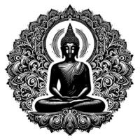 noir et blanc illustration de une Bouddha statue symbole vecteur