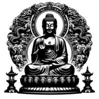 noir et blanc illustration de une Bouddha statue symbole vecteur