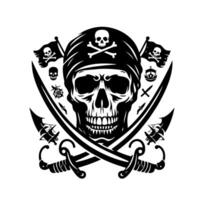 noir et blanc illustration de pirate symbole avec épées et chapeau vecteur