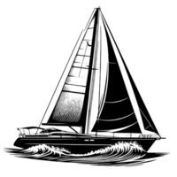 noir et blanc illustration de une voile bateau vecteur