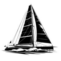 noir et blanc illustration de une voile bateau vecteur