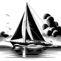 noir et blanc illustration de une voile bateau vecteur