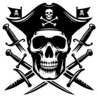 noir et blanc illustration de pirate symbole avec épées et chapeau vecteur