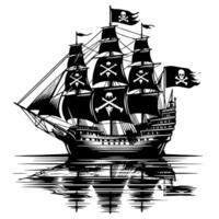 noir et blanc illustration de pirate navire vecteur