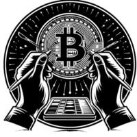 noir et blanc illustration de une Célibataire bitcoin pièce de monnaie vecteur