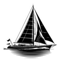 noir et blanc illustration de une voile bateau vecteur