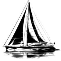 noir et blanc illustration de une voile bateau vecteur