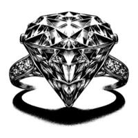 noir et blanc silhouette de une à la perfection Couper pétillant solitaire diamant gemme vecteur