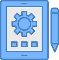 tablette ligne rempli bleu icône vecteur