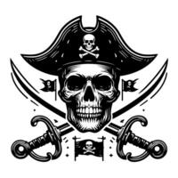 noir et blanc illustration de pirate symbole avec épées et chapeau vecteur