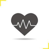 icône de battement de coeur. symbole de silhouette de cardiologie ombre portée. électrocardiogramme. analyse du pouls cardiaque. espace négatif. illustration vectorielle isolée vecteur
