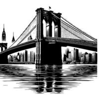 noir et blanc illustration de Brooklyn pont dans Nouveau york ville Manhattan vecteur
