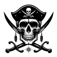 noir et blanc illustration de pirate symbole avec épées et chapeau vecteur