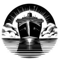 noir et blanc illustration de une océan doublure à le mer vecteur