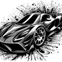 noir et blanc illustration de une hypercar des sports voiture vecteur