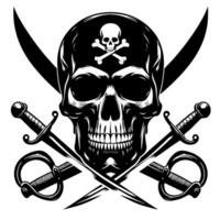 noir et blanc illustration de pirate symbole avec épées et chapeau vecteur