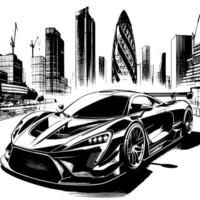 noir et blanc illustration de une hypercar des sports voiture vecteur