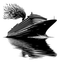 noir et blanc illustration de une océan doublure à le mer vecteur